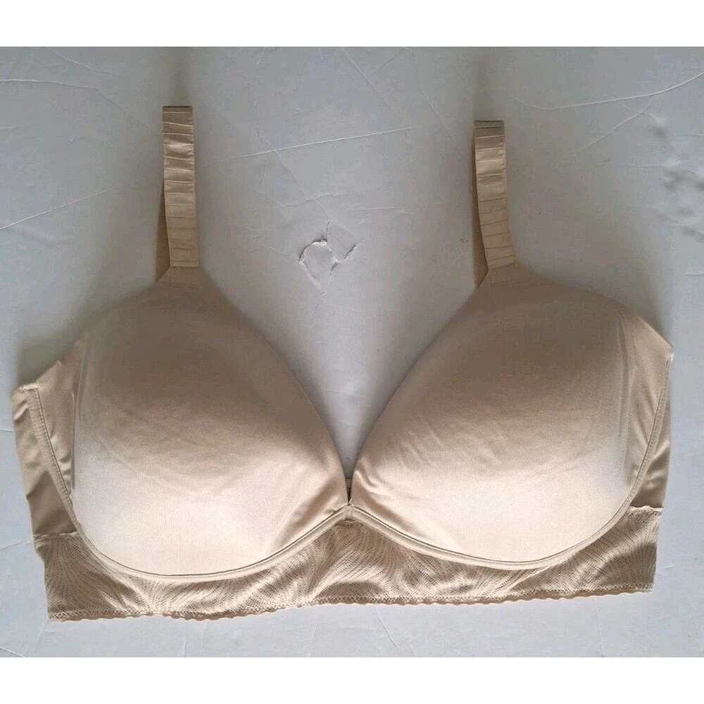 Vanity Fair Effortless Wire Free Bra Size 38DD Beige Tan Plunge 77164